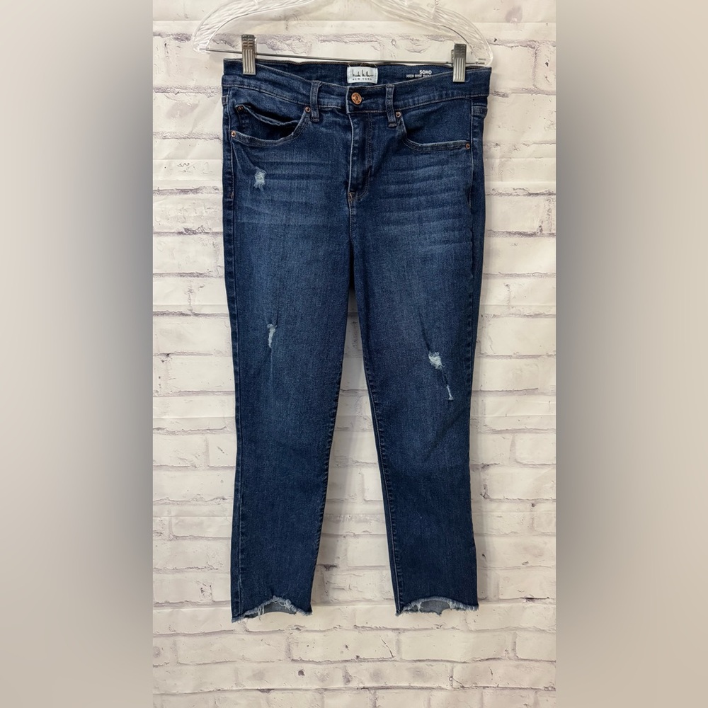 Nicole Miller Size 8 SoHo High Rise Skinny Crop Stretch‎ Blue Jeans Raw Hem 8x26